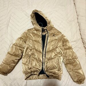 Jordan Kids Metallic Gold Hooded Puffer Jacket